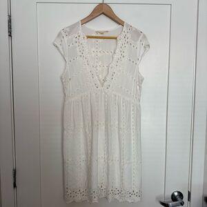 Lovestitch Mini Dress Sz M White Embroidered Eyelet V Neck Boho Beach Summer